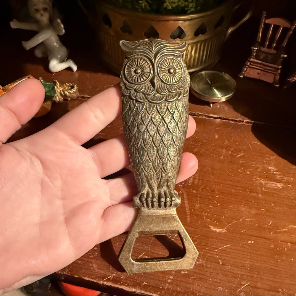 Vintage 1960s Owl Brass Bottle Opener